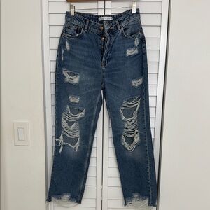 Zara Blue Boyfriend Jeans with Distressed Details
